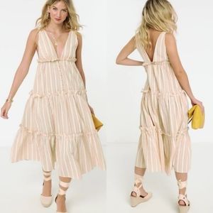 ASOS | striped button front tiered midi sundress